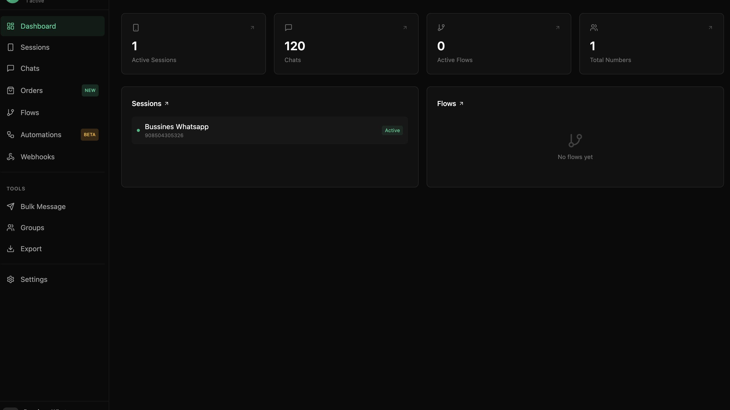 wpBot kontrol paneli görünümü